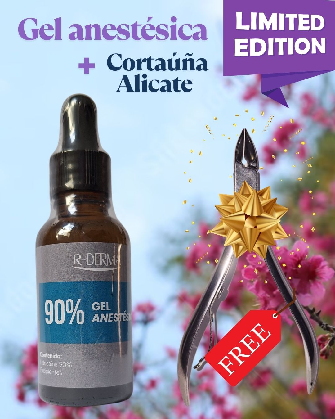 GEL ANESTÉSICO 90%DE 15 ML + REGALO CORTAÚÑAS ACERO INOXIDABLE